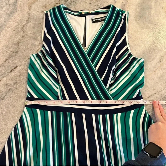 Elegant Striped Green and Blue Dress - Picture 8 of 13